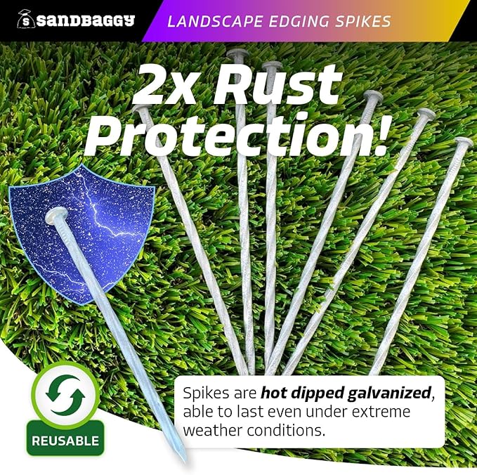 Sandbaggy 6 inch Galvanized Landscape Edging Spikes - Spiral Landscape Nails - 7 Gauge Steel - Great for Hard Rocky Soil - Also Great for Paver Edging, Artificial Turf, Landscape Fabric (400, 6 inch)
