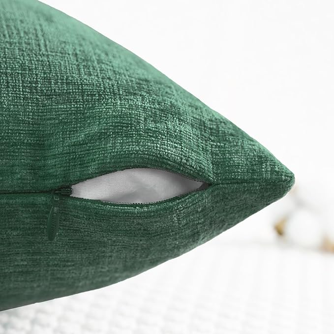 CaliTime Throw Pillow Covers Decorative 20 X 20 Inches Pack of 2 Cozy Chenille Cushion Cases for Couch Sofa Bed Living Room Home Dark Green