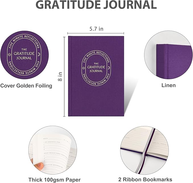 And Per Se Gratitude Journal – Five Minutes a Day to Cultivate Mindfulness, Happiness, Positive Vibes, Affirmations & Self-Reflection – Undated Daily Gratitude Journal for Women & Men (Purple)