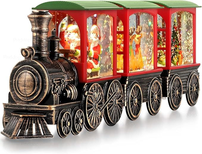 Christmas Snow Globe Train Santa Claus Reindeer Gifts Tree Classic Relief Texture Battery Powered LED Glitter Christmas Decorations Indoor
