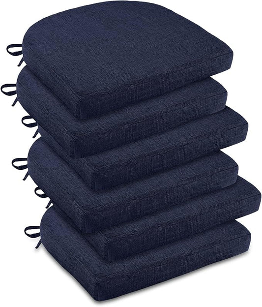 downluxe Indoor Chair Cushions for Dining Chairs, Soft and Comfortable Textured Foam Kitchen Chair Pads with Ties and Non-Slip Backing, 16" x 16" x 2", Navy, 6 Pack
