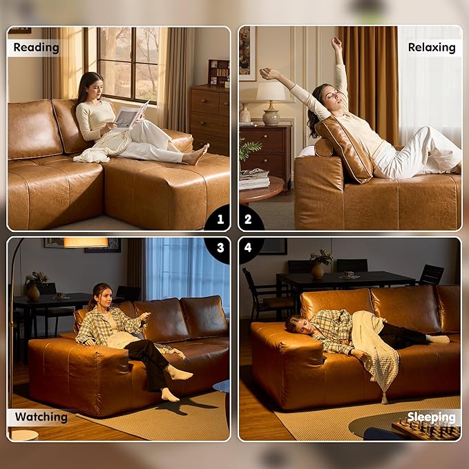 ovios Sectional Cloud Couch for Living Room, Modular Floor Sofa with Plush Corduroy, No Assembly Required, Big Comfy Couches Set with Fluffy Memory Foam, Stupendous U Shaped Sofas with Chaise, Brown