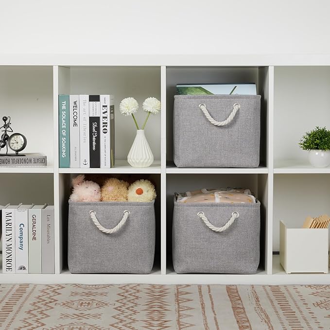 Bidtakay Storage Baskets Gray 3 Pack Shelf Baskets Collapsible Storage Bins for Clothes 15X11X9.5Inch Decorative Baskets with Handles Large Baskets for Organizing Closet Home Storage (Grey)