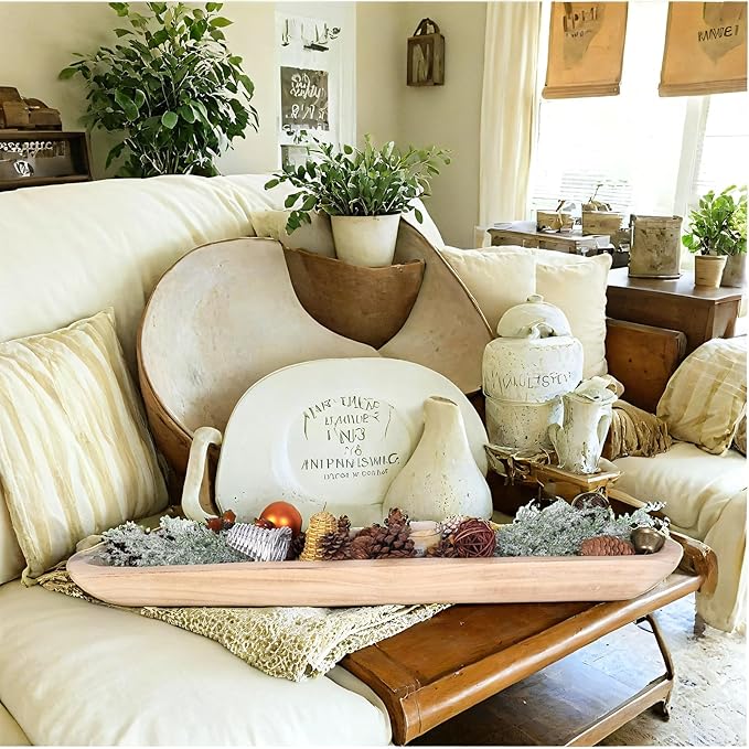 Athaliah Wooden Dough Bowl, 30 Inch Hand Carved Rustic Long Wood Dough Bowls for Decor, Vintage Decorative dough bowl for Table Centerpiece (30 Inch-Brown)