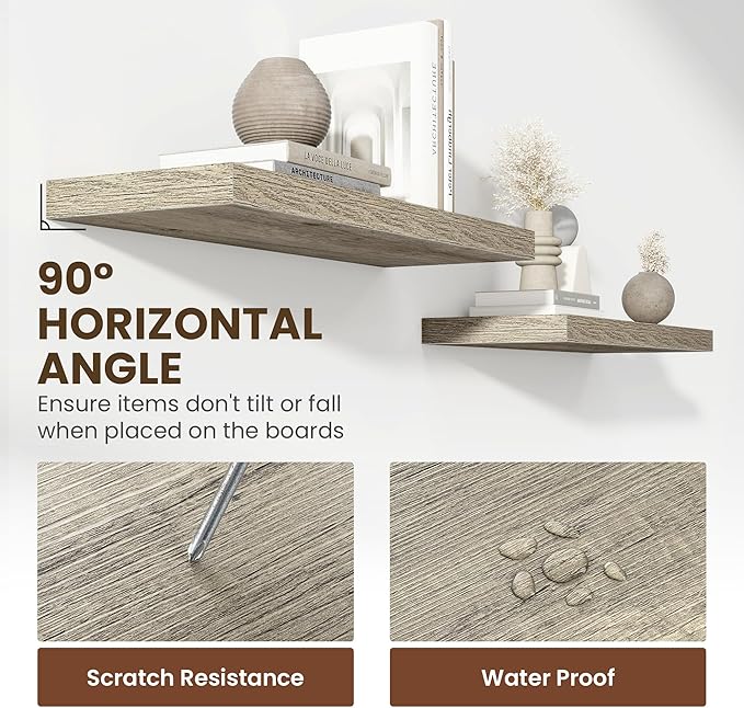 48 Inch Floating Shelves, 12 Inch Deep Floating Shelves for Wall, Floating Shelf with Invisible Brackets, 12 inch Deep Wall Shelves for Bathroom, Bedroom, Living Room, Vintage Gray Oak