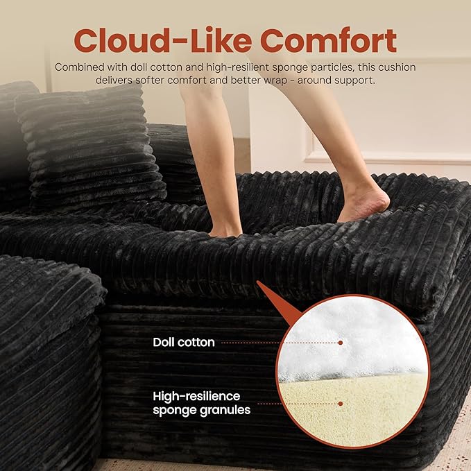 ovios 105” Modular Sectional Sofa with Thicken Seat Cushion, Cloud Couch with Deep Seat, Modern L-Shape Sofas Couches with Chaise,Upholstered Couches for Living Room Bedroom,Black