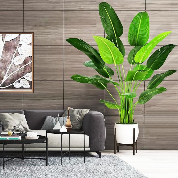 7.2ft Artificial Silk Bird of Paradise Palm Tree (85in) with 17 Trunks Faux Tree and Plastic Nursery Pot, Fake Plant for Office House Farmhouse Living Room Home Decor (Indoor/Outdoor)