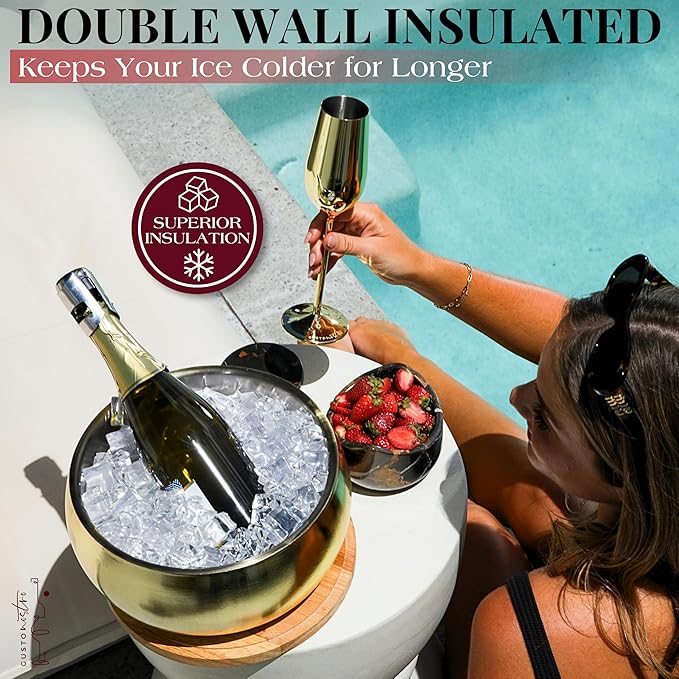 Gusto Nostro 4.1L Insulated Ice Bucket with Lid and Tongs, Double Wall Stainless Steel Ice Bucket Large, BPA Free Ice Bucket for Cocktail Bar, Keeps Champagne, Wine, Beer Chill for Parties (Gold)