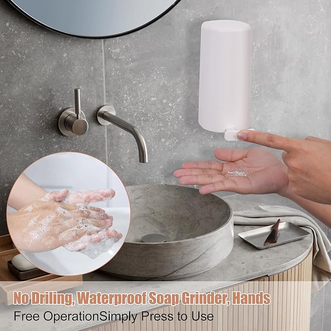 Bar Soap Dispenser & Grinder - Wall-Mounted Hygienic Soap Shaver with One-Touch Operation, No Drilling Easy Install for Bathroom/Kitchen (White, NO SOAP) - Perfect for Handmade Soap & Skincare