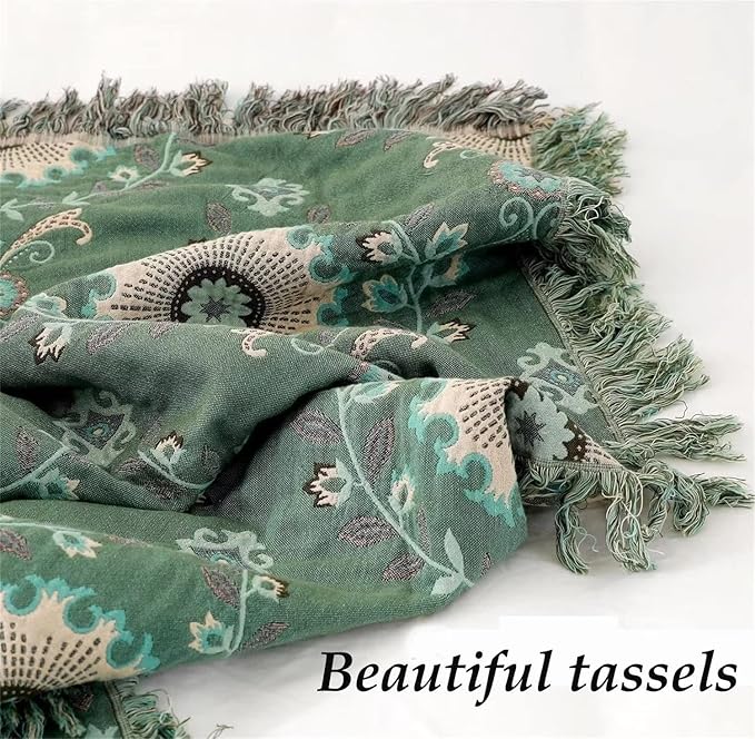 Boho Throw Blanket for Chair Couch Bed 90''x 98'', 100% Cotton Quilt Floral Mexican Blanket Muslin Gauze Blankets Super Soft Lightweight Versatile KnitWoven Bed Blanket for Home Decor