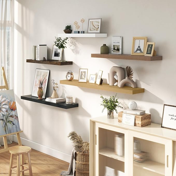 Dreamland 40 Inches Floating Shelves for Wall, 9.3" Deep Long Floating Shelves Set of 2, Large Display & Storage Shelf, Wall Shelf for Bathroom Bedroom Living Room Kitchen Office, Black