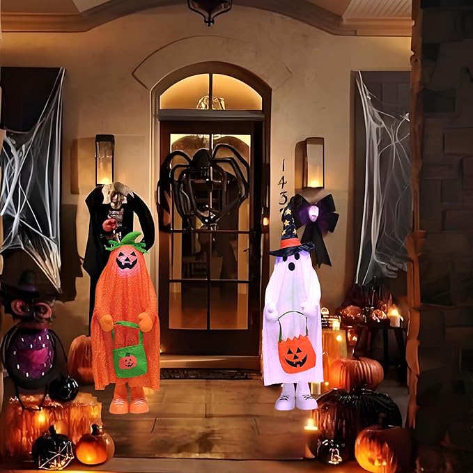 32" Front Porch Light up Halloween Pumpkin Figure Décor, Kit Standing Trick or Treat Indoor and Outdoor Decorations-Pumpkin