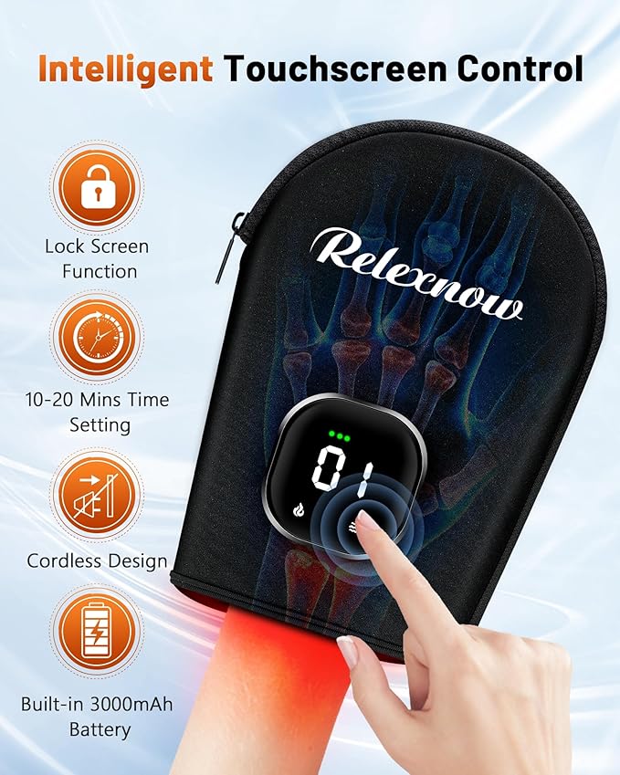 Cordless Red & Infrared Light Therapy for Hand Pain Relief with 660nm Red 850nm Infrared Light, Infrared Light Therapy Glove for Hands Fingers Wrist Joint Stiffness Treatment