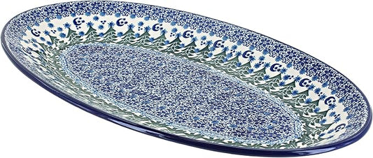 Blue Rose Polish Pottery Evergreen Magic Oval Platter