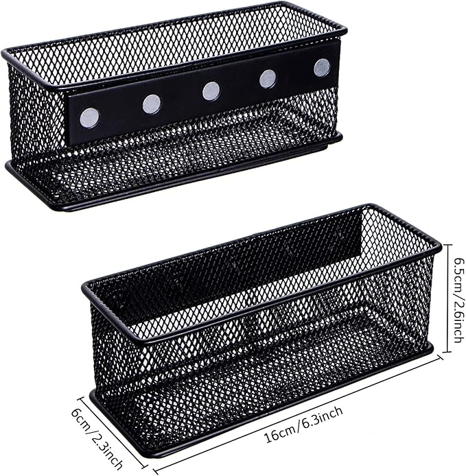 dedoot Magnetic Pencil Holder, Black Mesh Pen Organizer Strong Magnetic Storage Basket Organizes Pens, Pencils, Markers for Whiteboard, Locker, Fridge, Cubicle Desk, Offices 6.3x2.3x2.6inch