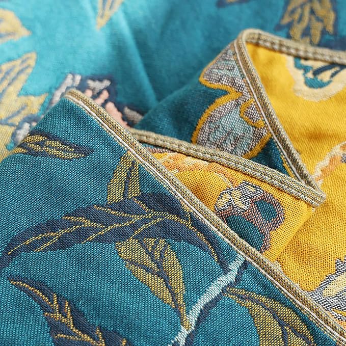 Boho Muslin Blanket for Adults 4-Layer Gauze Twin Size Soft Cozy 100% Cotton Summer Cooling Blanket Floral Decor for Sofa Bed Coverlet Both Sides (Flowr Branch Teal, Twin 60 x 80 in)