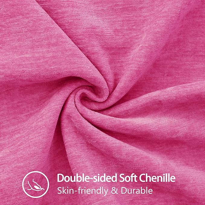 decorUhome Chenille Soft Throw Pillow Covers 20x20 Set of 2, Farmhouse Velvet Neutral Decorative Euro Pillow Covers with Stitched Edge for Couch Sofa Bed Home Decor, Hot Pink