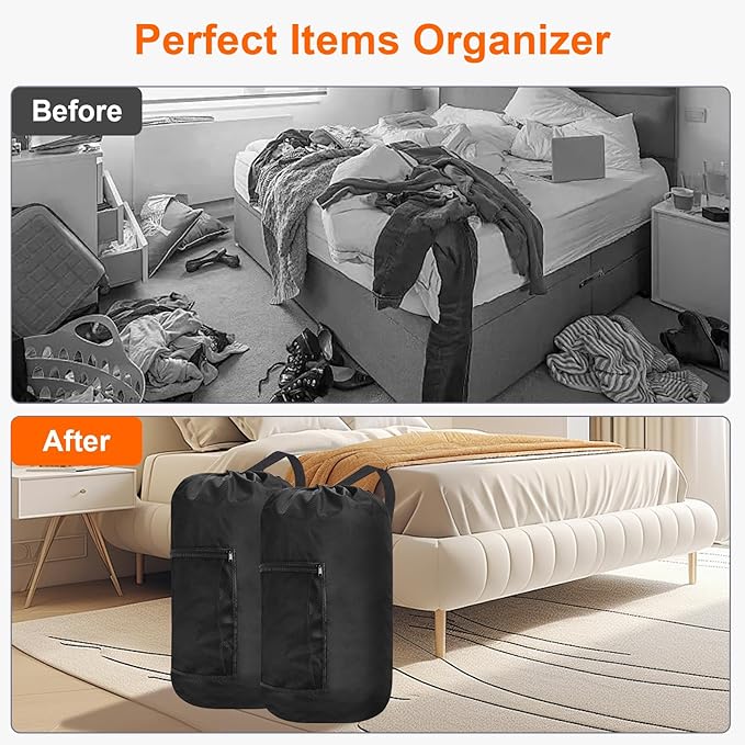 Femuar Laundry Bag Backpack Durable Laundry Bag with Shoulder Straps and Mesh Pockets Portable Laundry Dirty Clothes Hamper Bag for College Dorm (Black)