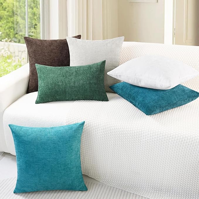 CaliTime Throw Pillow Covers Decorative 12 X 20 Inches Pack of 2 Cozy Chenille Cushion Cases for Couch Sofa Bed Living Room Home True White