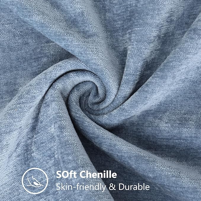 decorUhome Chenille Soft Throw Pillow Covers 24x24 Set of 2, Farmhouse Velvet Neutral Decorative Euro Pillow Covers with Stitched Edge for Couch Sofa Bed Home Decor, Blue