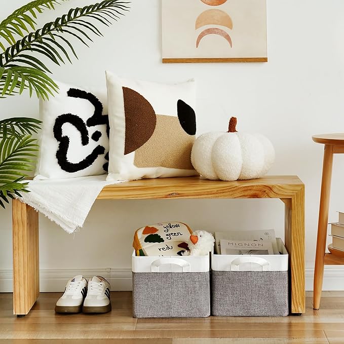 GRANNY SAYS Storage Baskets for Shelves, Closet Organizer Bins, Clothes Storage Bins with Metal Frame, Large Baskets for Organizing and Storage, Collapsible, Gray&White, 2-Pack