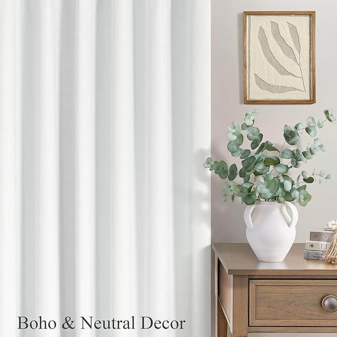 Luxury White Linen Curtains Blackout Country Rustic Farmhouse Style Drapes for Living Room Bedroom 2 Panel Burg Thick Linen Lightweight Curtains Light Blocking Thermal Dining Room 86 Inches Long