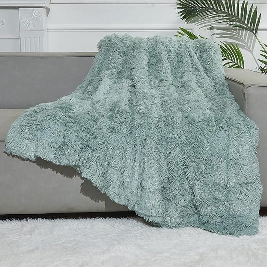GONAAP Fuzzy Faux Fur Throw Blanket Ice Blue Super Soft Cozy Plush Fuzzy Shaggy Blanket for Couch Sofa Bed (Ice Blue, Throw(50"x60"))