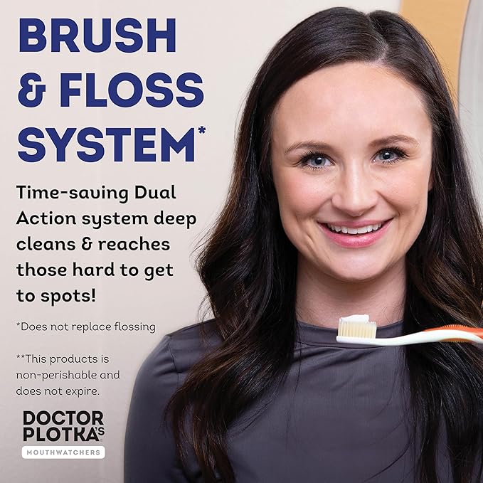 MOUTHWATCHERS Soft Flossing Toothbrushes for Kids, Yellow, Ultra Clean Manual Toothbrush for Sensitive Teeth & Gums, by Dr. Plotka