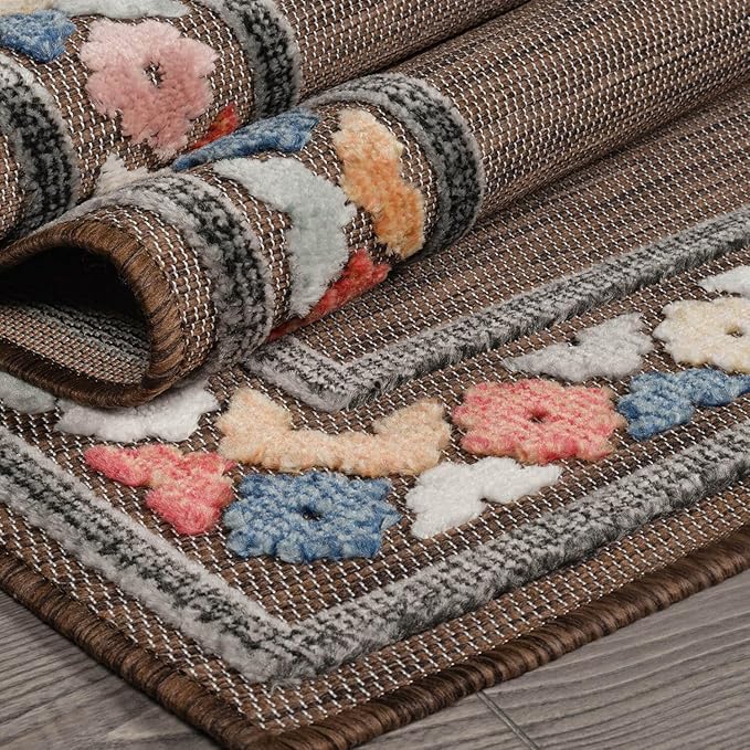 Beverly Rug Outdoor Rug 4x6 Modern Bordered Area Rugs for Indoor and Outdoor Patio Easy to Clean Non Shedding Living Room Porch Garden Washable Outside Carpet (4 x 6 Brown)