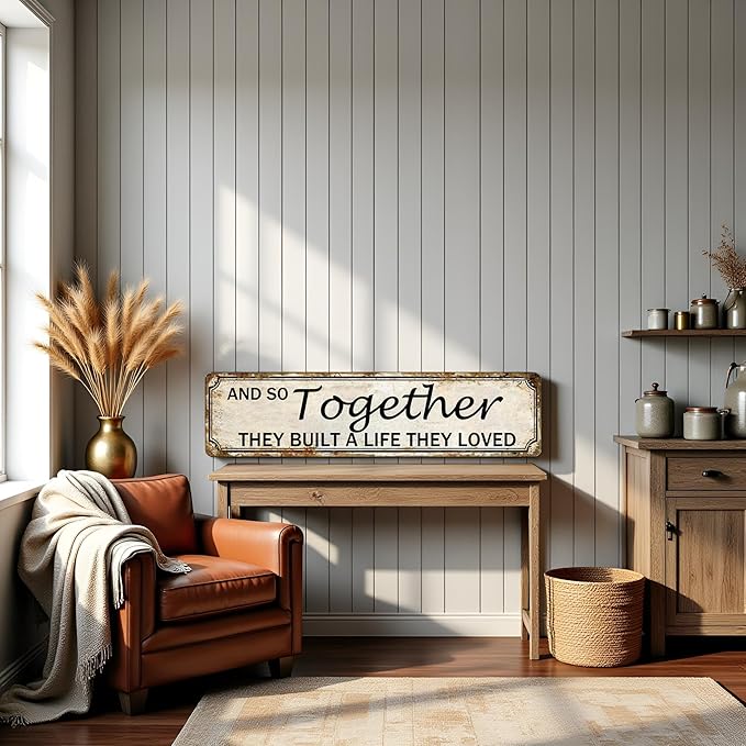 And So Together They Built A Life They Loved Tin Sign Farmhouse Wall Decor Rustic Home Decor Farm House Decorations For Home 4x16 Inch