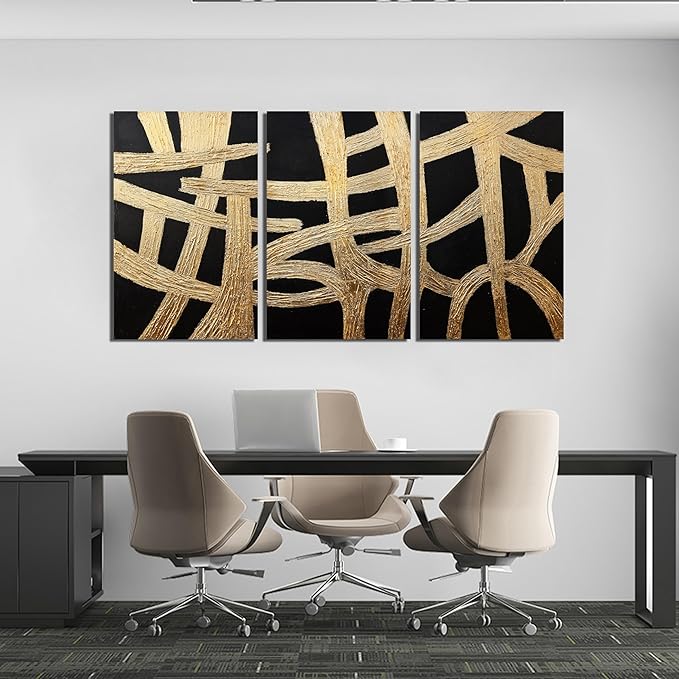 Canvas Wall Art Decor Large Wall Art Pictures for Living Room Black And Gold Wall Art Decor Artwork for Walls Abstract Textured Wall Art Prints Art Work For Room Office Home Wall Decor 24" X 36" *3pcs