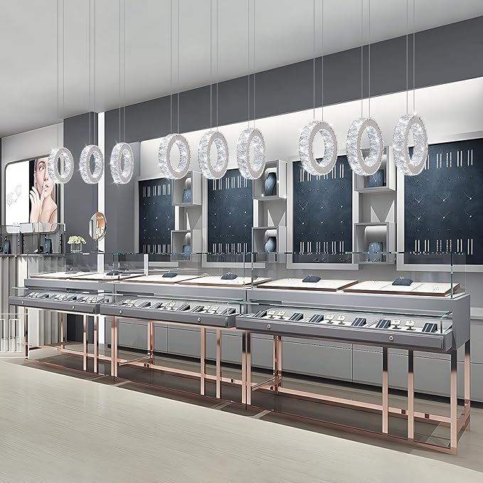 Buccleuch 3-Ring Crystal Chandelier, Dimmable LED Pendant Light Fixture Adjustable Stainless Steel Pendant Light, Silver Crystal Chandeliers for Dining Room, Bedroom, Living Room