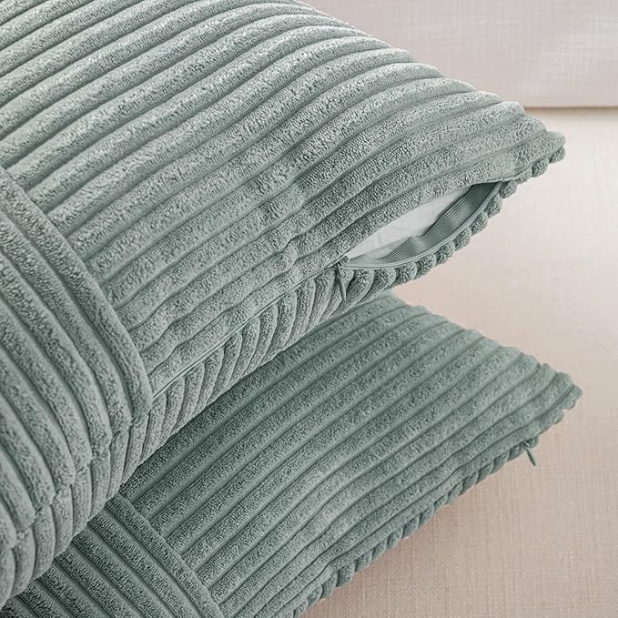 Fancy Homi 2 Packs Grey Blue Decorative Throw Pillow Covers 16x16 Inch for Couch Bed Sofa, Rustic Farmhouse Boho Home Decor, Soft Corss Patchwork Corduroy Textured Square Cushion Case 40x40 cm