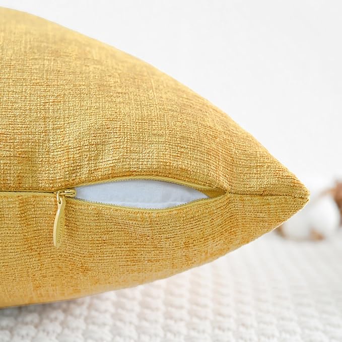 CaliTime Throw Pillow Covers Decorative 16 X 26 Inches Pack of 2 Cozy Chenille Cushion Cases for Couch Sofa Bed Living Room Home Gold