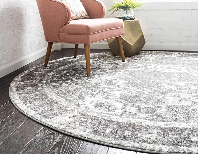 Unique Loom Rosso Collection Vintage, Traditional, Bohemian, Geometric, Distressed, Southwestern Area Rug, 3' 3" x 3' 3", Gray/Ivory