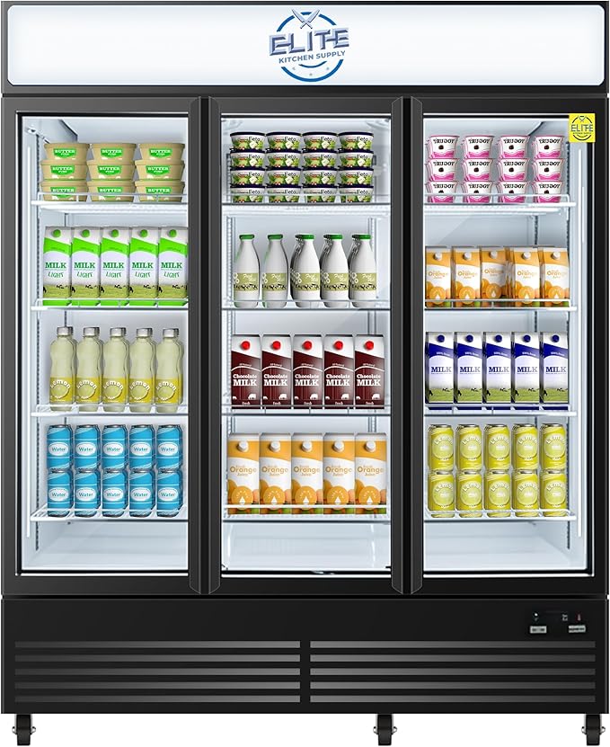 Commercial 3-Door Display Refrigerator, 49.8 cu.ft, LED Lighting, Dynamic Cooling, ETL Listed, Black GDC-42