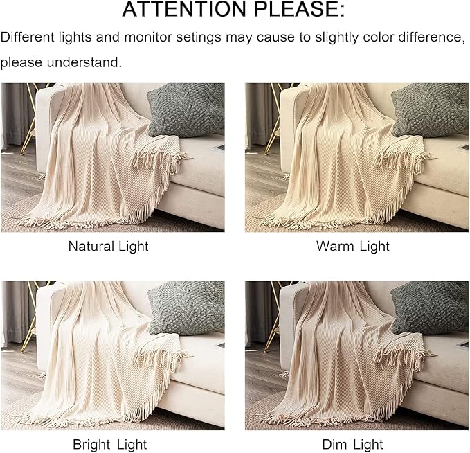 lifein Throw Blanket for Couch, Soft Boho Decor Bed Throw,Cozy White Chenille Knitted Small Farmhouse Lightweight Throw for Spring(White/Cream,50 * 60")