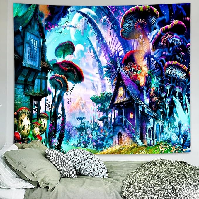 Delur Fantasy Forest Tapestry Enchanted Forest Mystical Magical Tree Tapestry Psychedelic Abstract Nature Landscape Wall Hanging Headboard for Bedroom Living Room Home Decor (51.2" x 59.1")