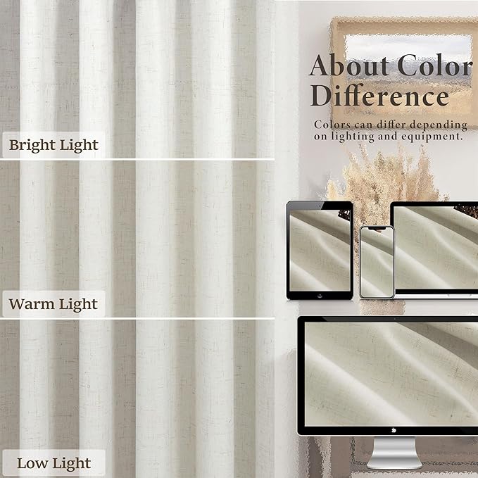 Custom 105 Inch Curtains for Nursery Cute Aesthetic Extra Long 100 Percent Blackout Lightweight Kids Curtains 2 Panel Set Natural Linen Cotton Cream Drapes Heavy Duty Thermal Insulated Baby Room Burgs