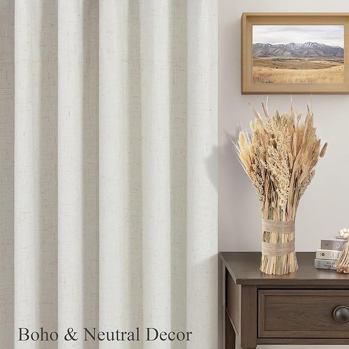 Luxury Linen Extra Long Drapes 132 Inch Blackout Curtains for Bedroom 2 Panel Drop Cloth Cotton Textured Rustic Farmhouse Thermal Darkening Curtain Privacy Room Divider High Ceiling Curtain 11ft Cream