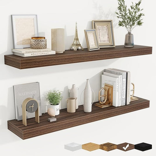 fuqing Floating Shelves for Wall, Bathroom Shelf Wall Mounted for Storage, Shelves with Invisible Bracket for Bedroom, Kitchen, Living Room, Farmhouse Small Book Shelf, 40 Inch Set of 2, Walnut
