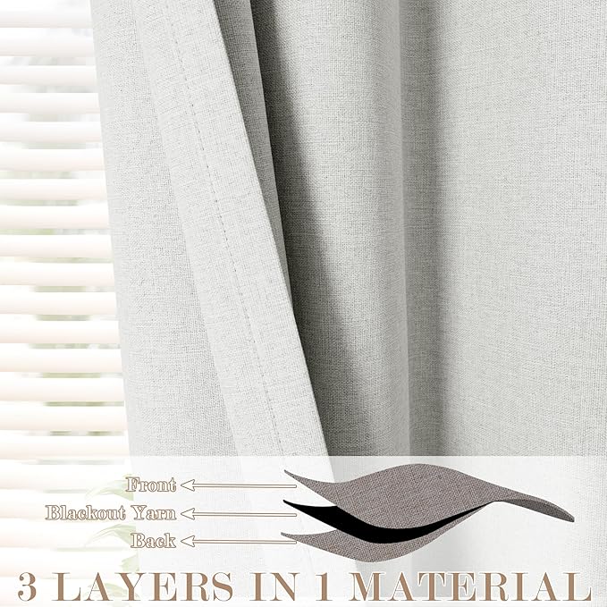 120" Wx108 L Linen Room Divider Drapes for Doorway/Glass Window/Sliding Door/Patio, Extra Wide Pinch Pleated Full Blackout Curtains for Girls Boys Teen Kids Room, 1 Panel, Greyish White