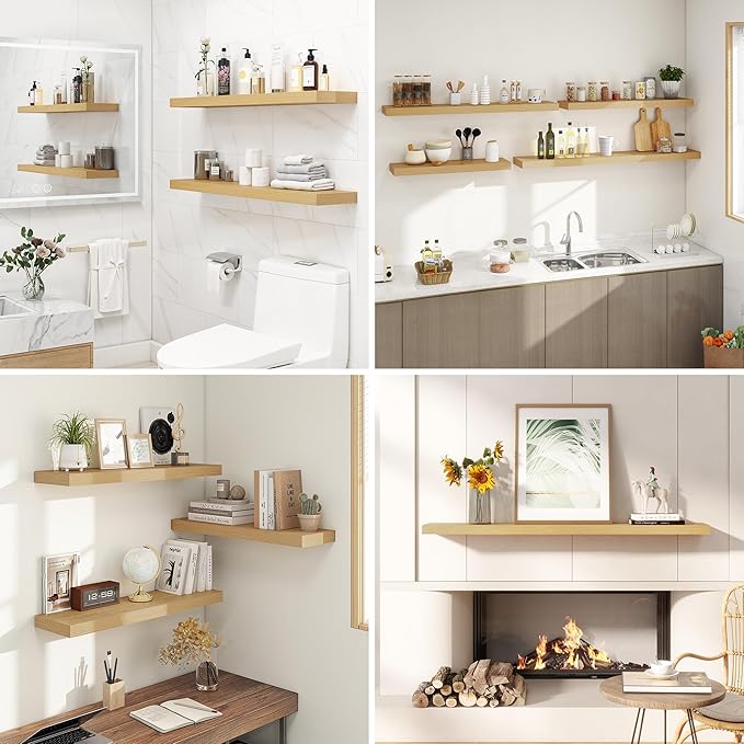 Dreamland 48 Inches Floating Shelves for Wall, 9.3" Deep Long Floating Shelves Set of 1, Large Display & Storage Shelf, Wall Shelf for Bathroom Bedroom Living Room Kitchen Office, Oak