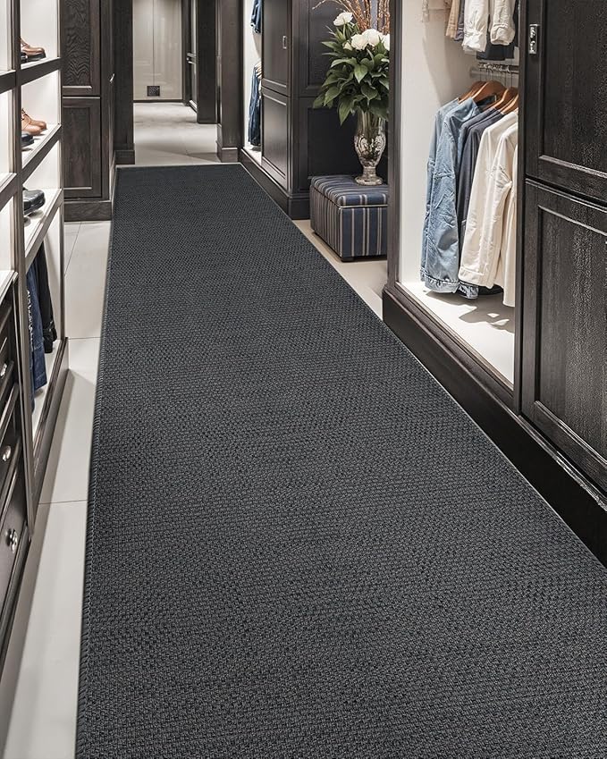 Color&Geometry Door Mat 2'4"x12' Runner Rug with Rubber Backing, Non Slip Washable Hallway Kitchen, Carpet Runners for Hallway Living Room Bedroom, Grey (Rolled-up NO Creases)