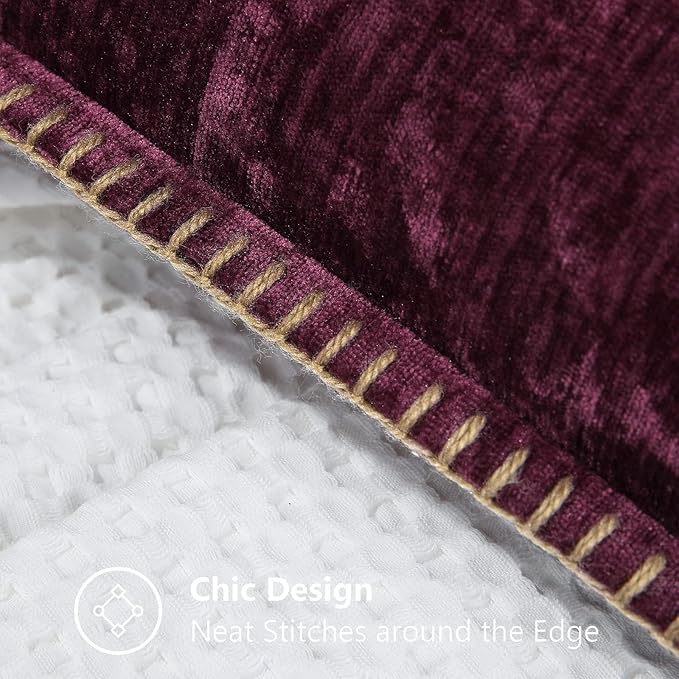 decorUhome Chenille Soft Throw Pillow Covers 26x26 Set of 2, Farmhouse Velvet Neutral Decorative Euro Pillow Covers with Stitched Edge for Couch Sofa Bed Home Decor, Rhododendron