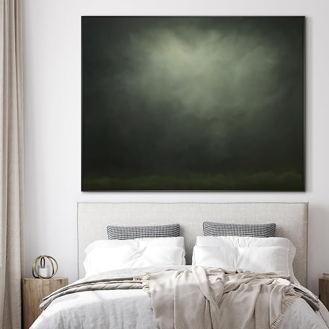 SIGNWIN 60"x72" Extra Large Framed Wall Art Moody Green Abstract Cloudscape, Minimalist Atmospheric Print for Home Living Room Bedroom Decor (Frame Assembly Required)