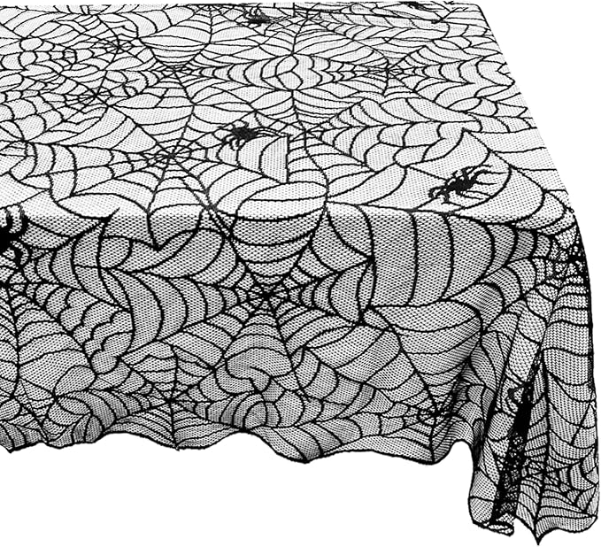 eZAKKA Halloween Table Cloth, 60"x104" Spider Webs Tablecloths Black Tablecloth Lace Fabric Table Cloths Spooky Table Cover for Rectangle Tables for Parties Gothic Halloween Home Decorations