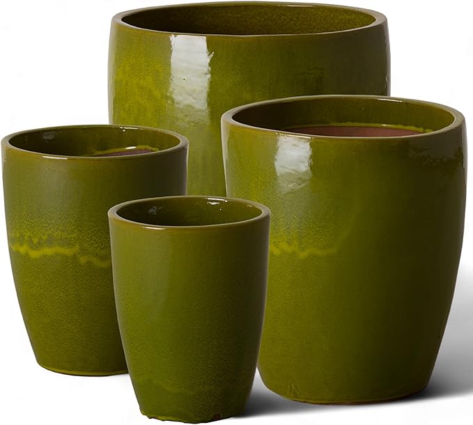 Emissary Bullet 9.5 in. Green Ceramic Round Planter (9.5 in. L x 9.5 in. W x 12 in. H) with Drainage Hole