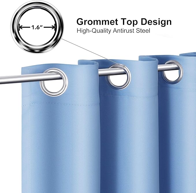 ChrisDowa Grommet Room Darkening Curtains for Bedroom and Living Room - 2 Panels Set Thermal Insulated Blackout Curtains (Sky Blue, 52W x 45L)