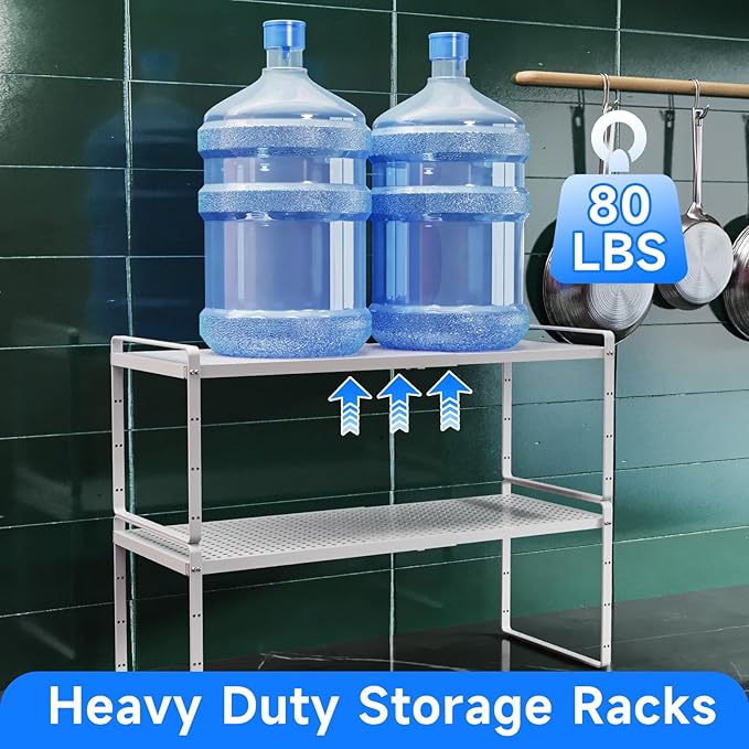 Expandable Kitchen Shelf Organizers, Kitchen Cabinet Organizer Stand Rack Organization for Countertop Cupborad Pantry, White 1 Pack